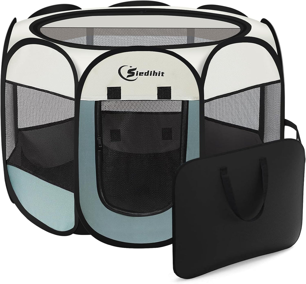 Dog Cat Playpen, Puppy Pet Playpen Indoor for Small Dog Crate Tent Cage Outdoor, Portable Pop up Dogs Enclosure Kennel with Carrying Case for Dogs/Cats/Rabbits(Grey, Small