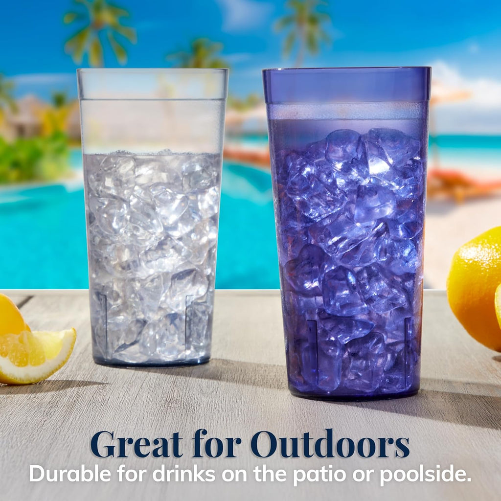 Cafe Plastic Reusable Tumblers (Set of 16) 20-Ounce Water Cups Coastal Colors | Restaurant Style Drinking Glasses Value Set, Stackable, Bpa-Free, Made in the USA | Top-Rack Dishwasher Safe