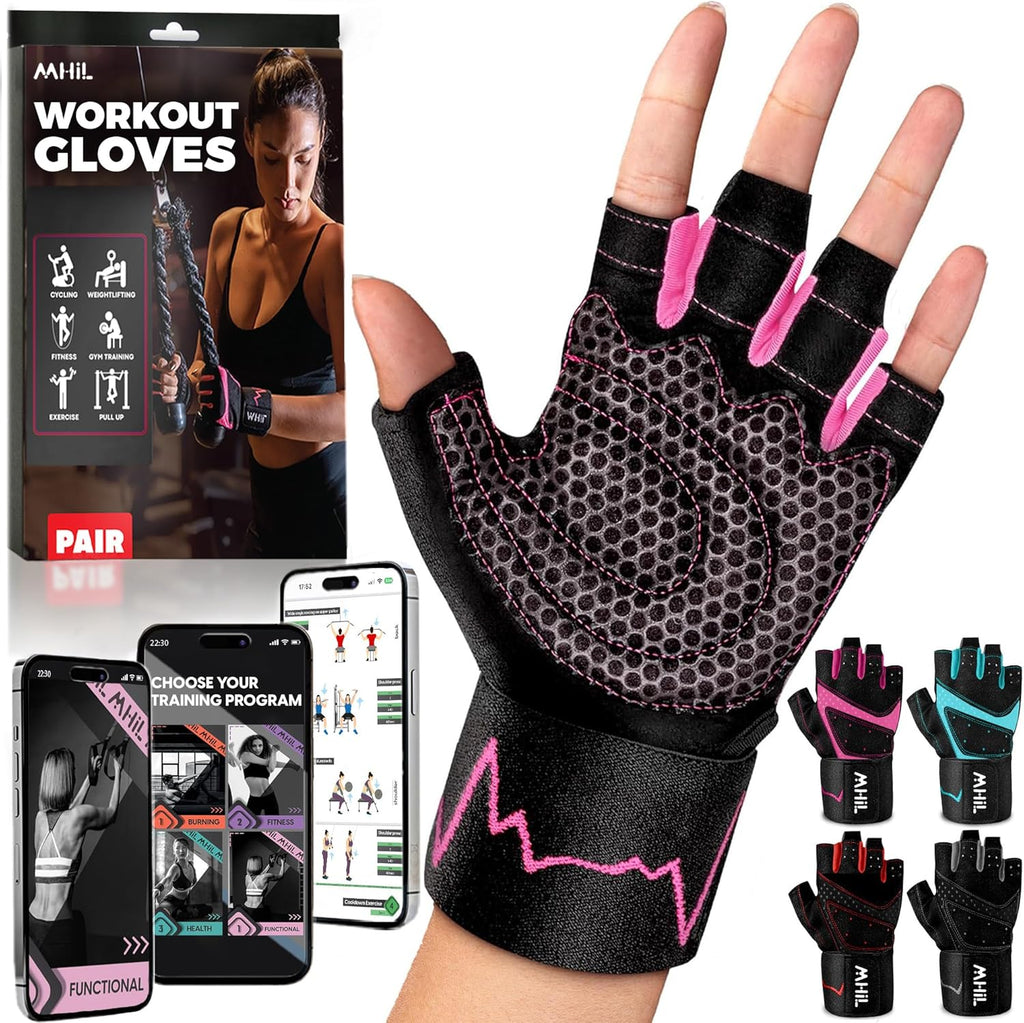 Workout Gloves for Women – Breathable Gym Gloves for Women with Palm Protection and Enhanced Grip – Padded Weight Lifting Glove for Womens with Wrist Wraps Support Weightlifting Exercise Cycling