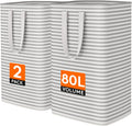 2 Pack Laundry Basket 80L Each, Collapsible Clothes Hamper with Reinforced Handles, Freestanding Waterproof Design for Bedroom and Laundry Room, Grey 160L Total