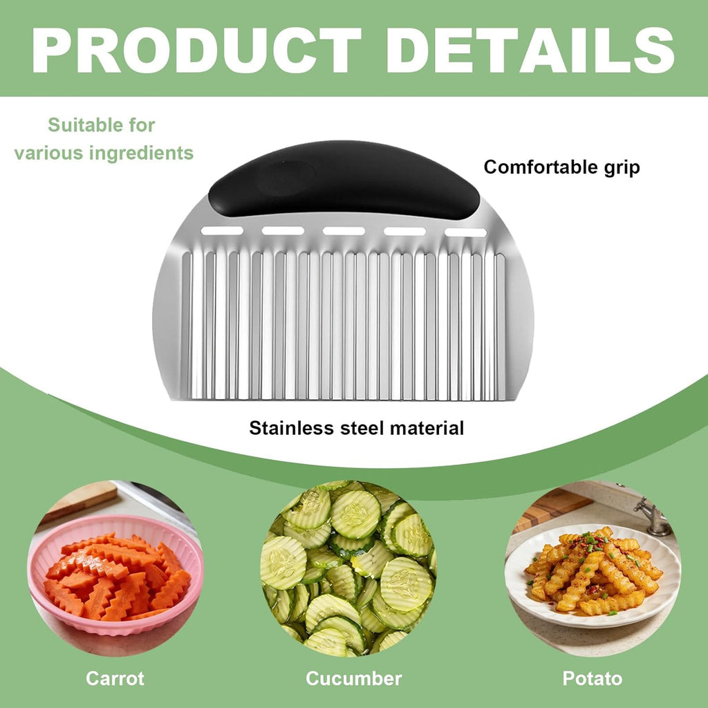 Stainless Steel Onion Holder for Slicing & Crinkle Cutter - Onion Slicer Holder, French Fry Cutter, Vegetable Cutter for Potatoes, Lemon, Tomatoes - Multi-Use Kitchen Gadgets with Ergonomic Handle