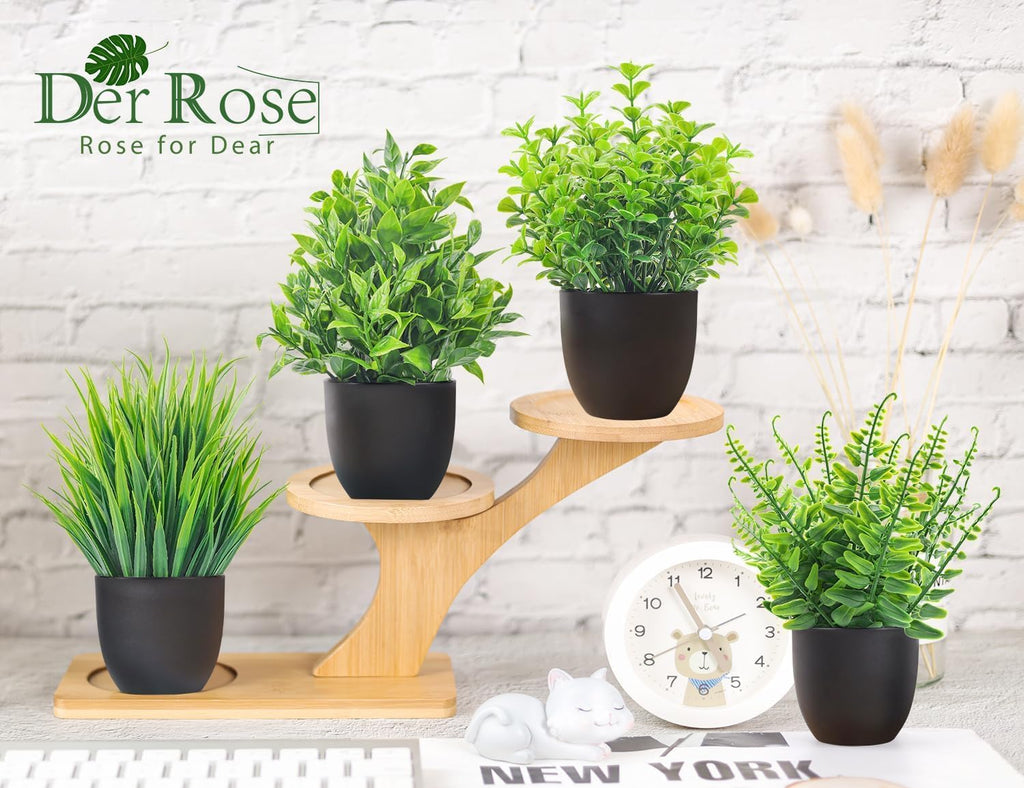Fake Plants 4 Packs Artificial Plants Small Faux Plants Black Bathroom Accessories for Halloween Bathroom Home Kitchen Coffee Table Office Desk Decor Indoor