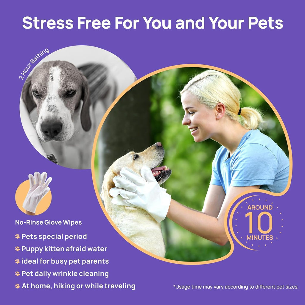 Cleaning Deodorizing Glove Wipes for Dogs & Cats, Vet Recommended Hypoallergenic Hydrating & Nourish Fur Pet Grooming Glove Wipes, Pet Bathing Wipes for Horse Coat Care,20Pcs Coconut Scent