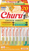 Churu Cat Treats, Lickable, Squeezable Creamy Purée Cat Treat with Green Tea Extract & Taurine, 0.5 Ounces Each Tube, 20 Tubes, Chicken Variety Box