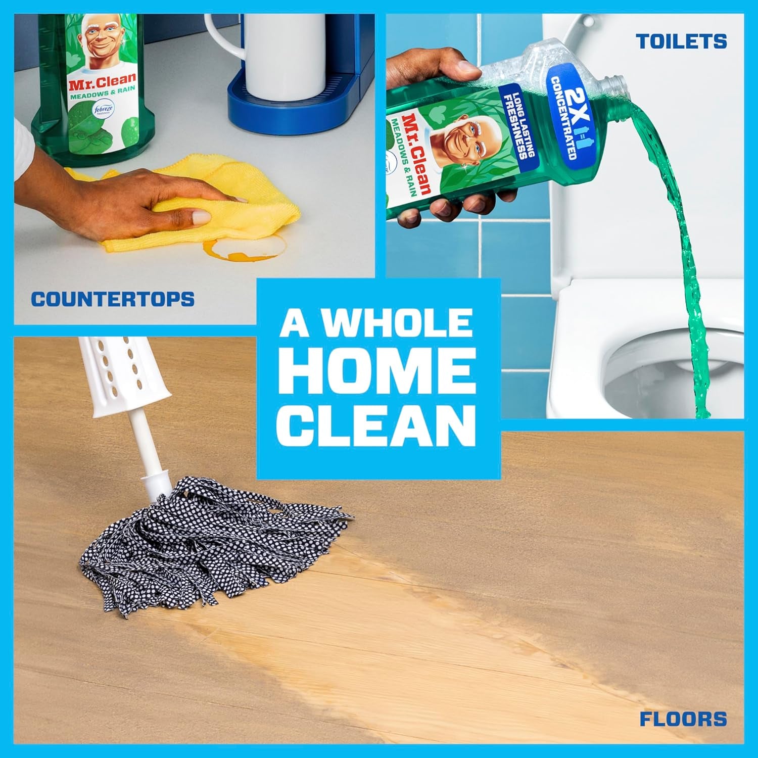 All Purpose Cleaner, Floor Cleaner for Mopping Home, Bathroom, & Kitchen, Cleaning Liquid for Mop & Bucket, Cleaning Supplies, Multi-Surface Dilutable, Meadows & Rain, 41Oz