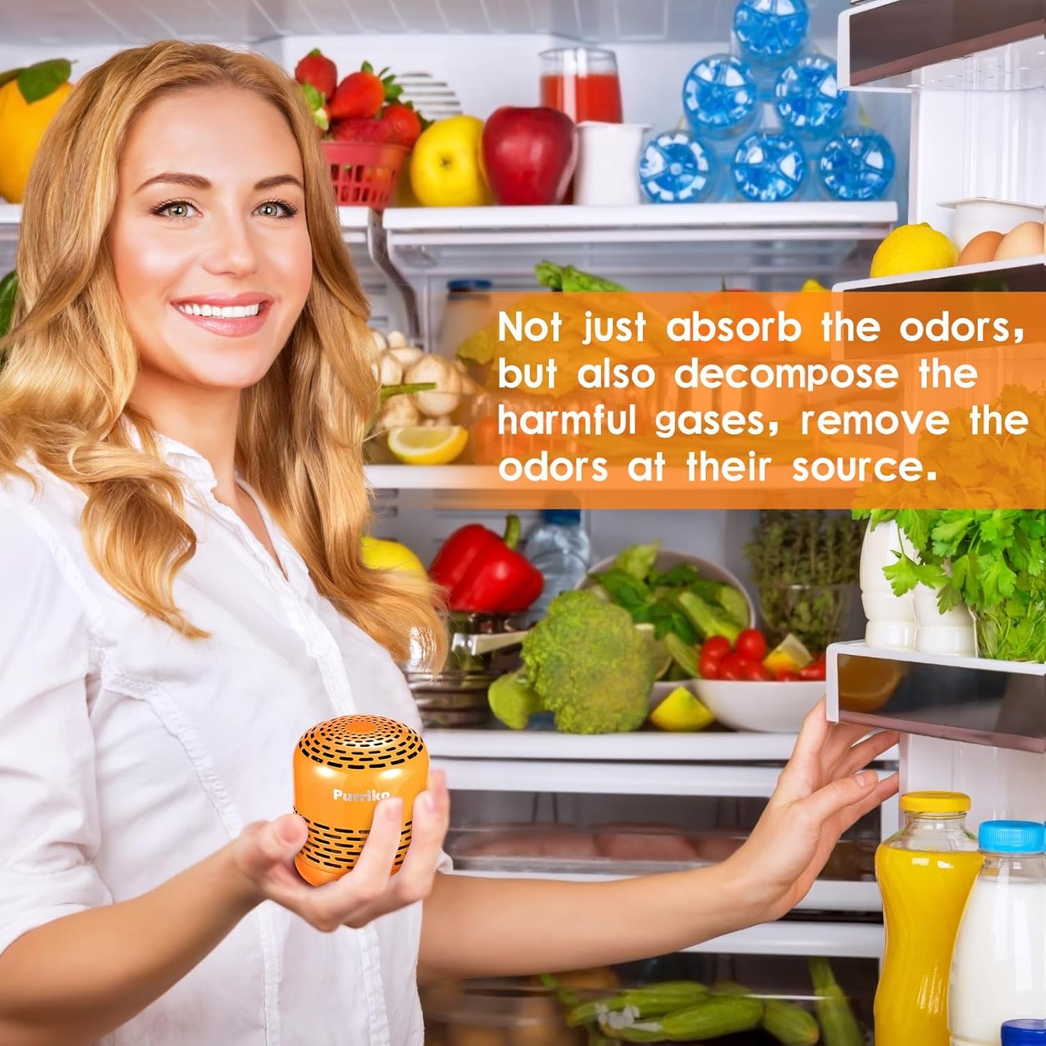 Refrigerator Deodorizer,Lasts up to 10 Years,Refrigerator Odor Eliminator,Fridge Deodorizer,More Effective than Baking Soda Bamboo Air Purifying Bags,Orange