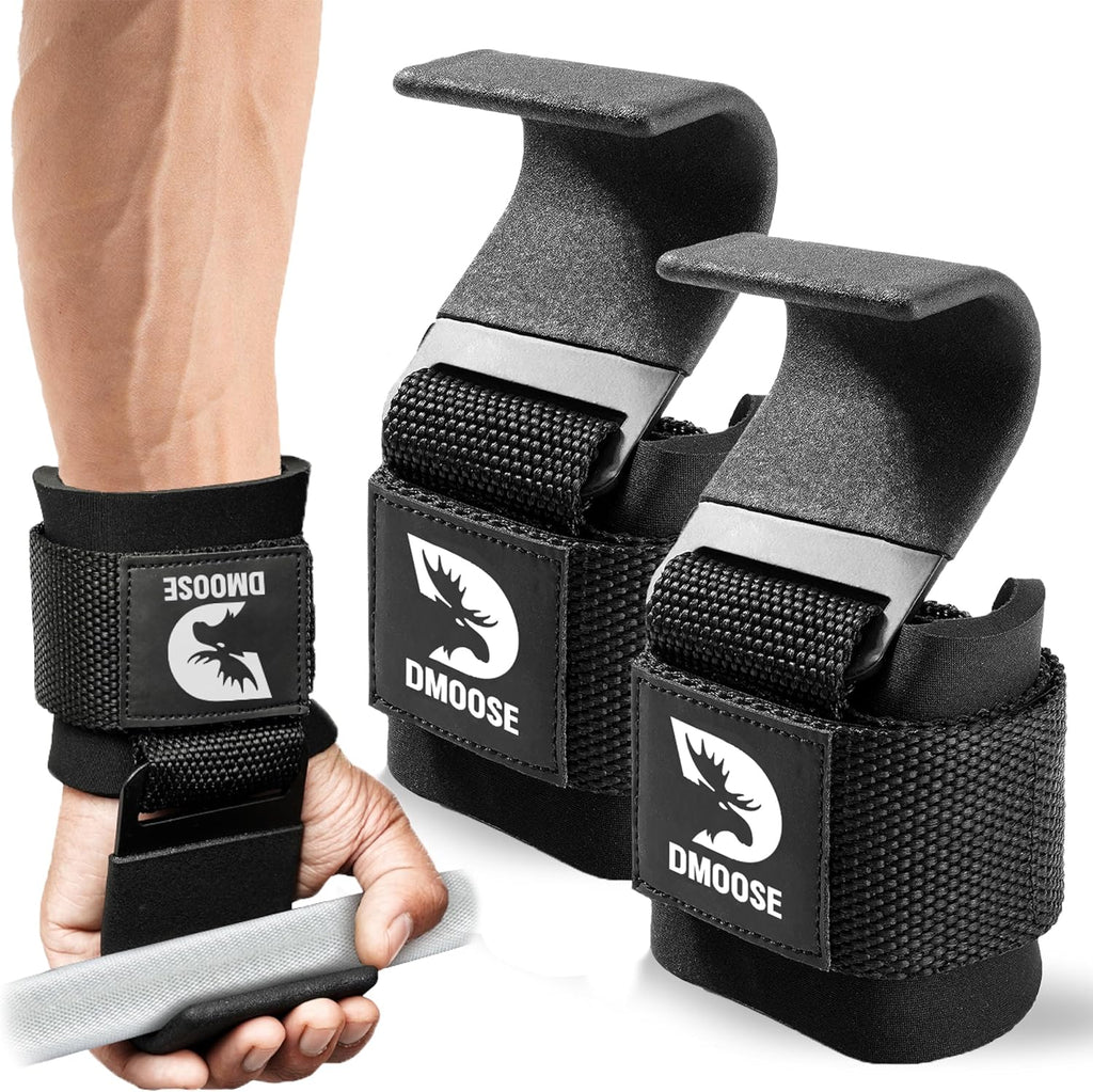 Weight Lifting Hooks (Pair) for Deadlifts, Pull Ups, Rows & Shrugs - Anti-Rip Nylon Strap Hand Grips with Thick Wrist Padding - Heavy Duty Wrist Straps for Weightlifting & Gym Workouts