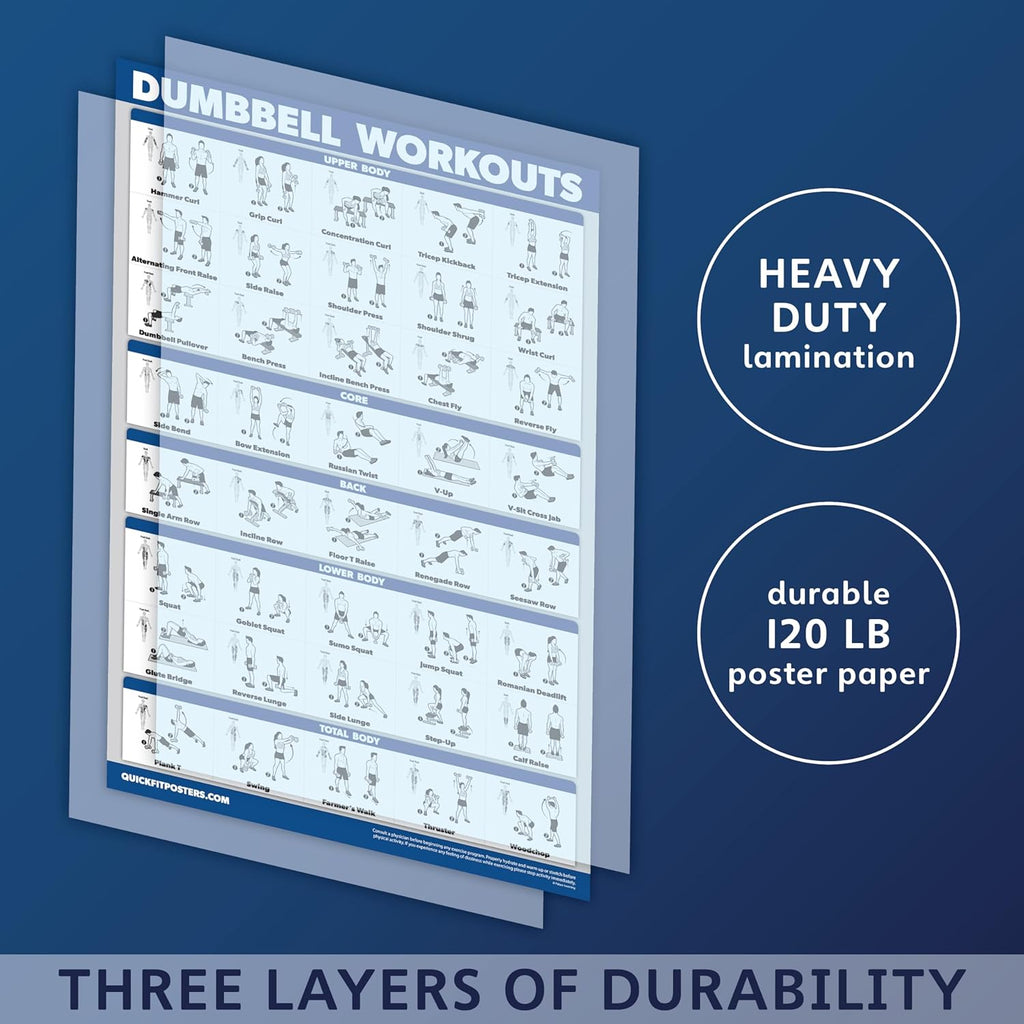 Dumbbell Workout Exercise Poster - Free Weight Body Building Guide | Home Gym Chart - LAMINATED, 18" X 24"