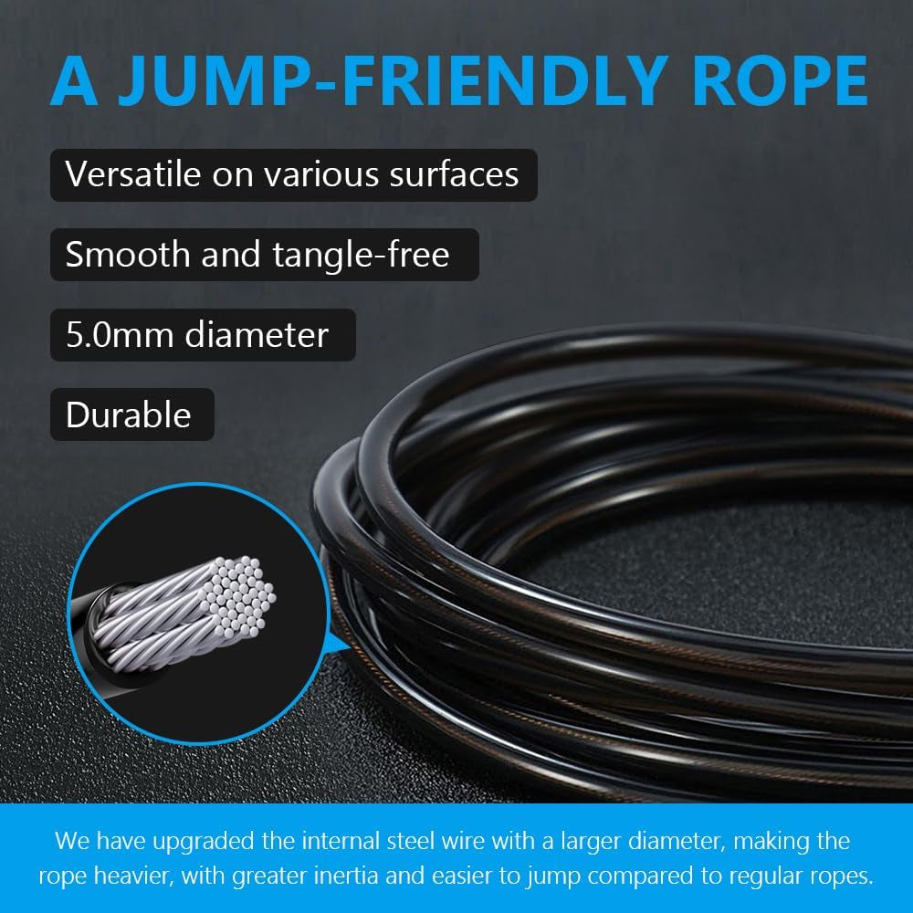 Jump Rope, HANDIO Jump Ropes 1/2 Lb Weighted Jump Rope for Boxing, Cardio, Crossfit Workout, 8~10Ft Range Adjustable Length Steel Ropes with Ball Bearings and Metal Handles, Jumpropes Suitable for Men