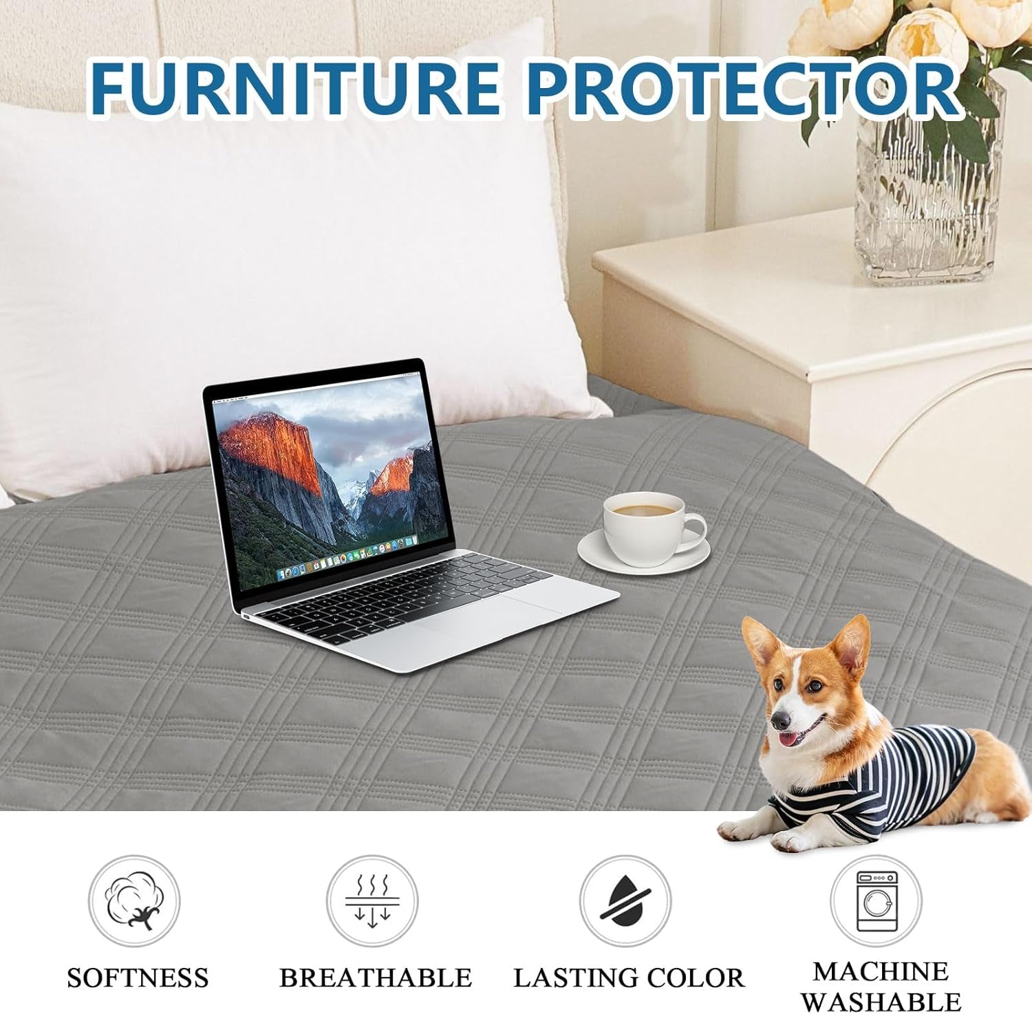 Waterproof Dog Blanket, Reversible Pet Bed Blanket, Soft Sofa Couch Cover for Dogs Washable, Waterproof Pet Couch Covers for Sofa Puppy Cats Furniture Protector(30"X70", Grey/Dark Grey)