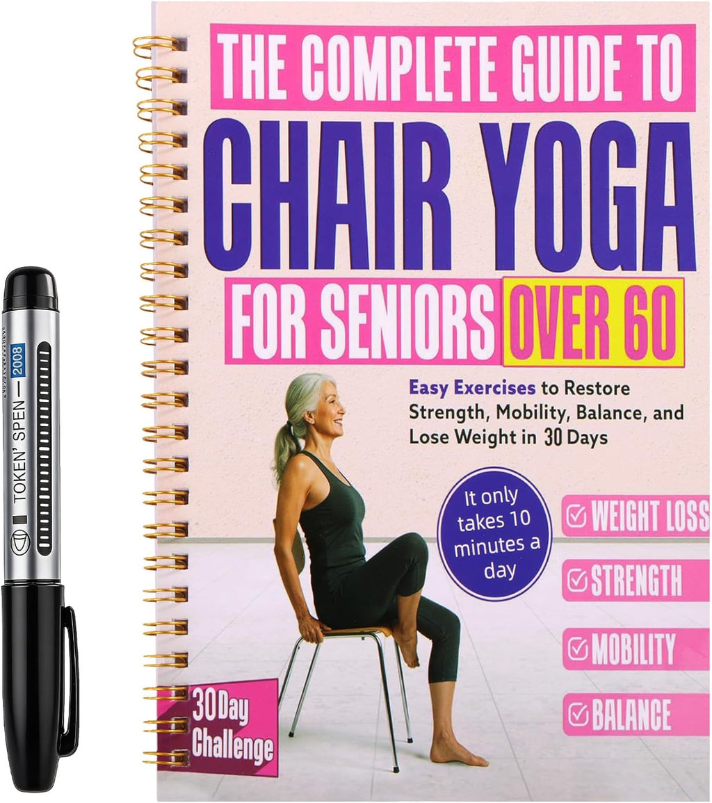 Karlaris Chair Yoga for Seniors over 60,Chair Yoga Book & Chart,Guided Exercises for Seniors,Adults,Office Workers,With Black Marker,Yoga Chart for Increase Energy & Flexibility