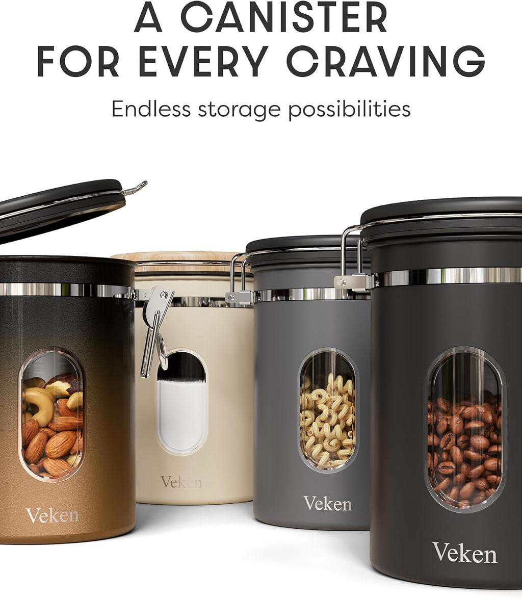 Coffee Sugar Canister with Window, Mothers Day Gifts for Women,Airtight Stainless Steel Kitchen Food Storage Container, Date Tracker & Scoop for Grounds Coffee, Beans,Tea,Flour,Cereal,22Oz,Cream