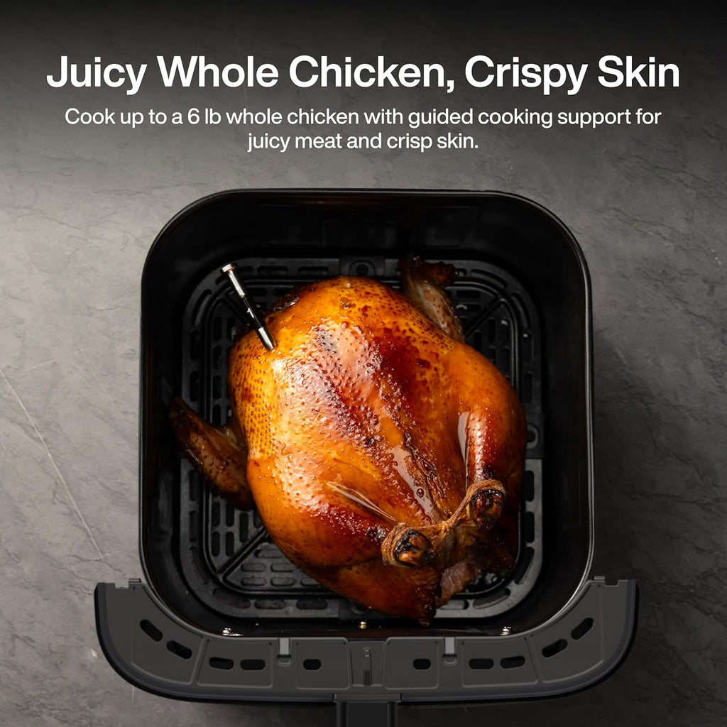 Sync 8QT AI Smart Air Fryer with Built-In Wireless Meat Thermometer, 9-In-1 XL Non Toxic Ceramic Airfryer, 450°F Max, Cooks 6Lb Whole Chicken, Quiet & Dishwasher Safe, 120V
