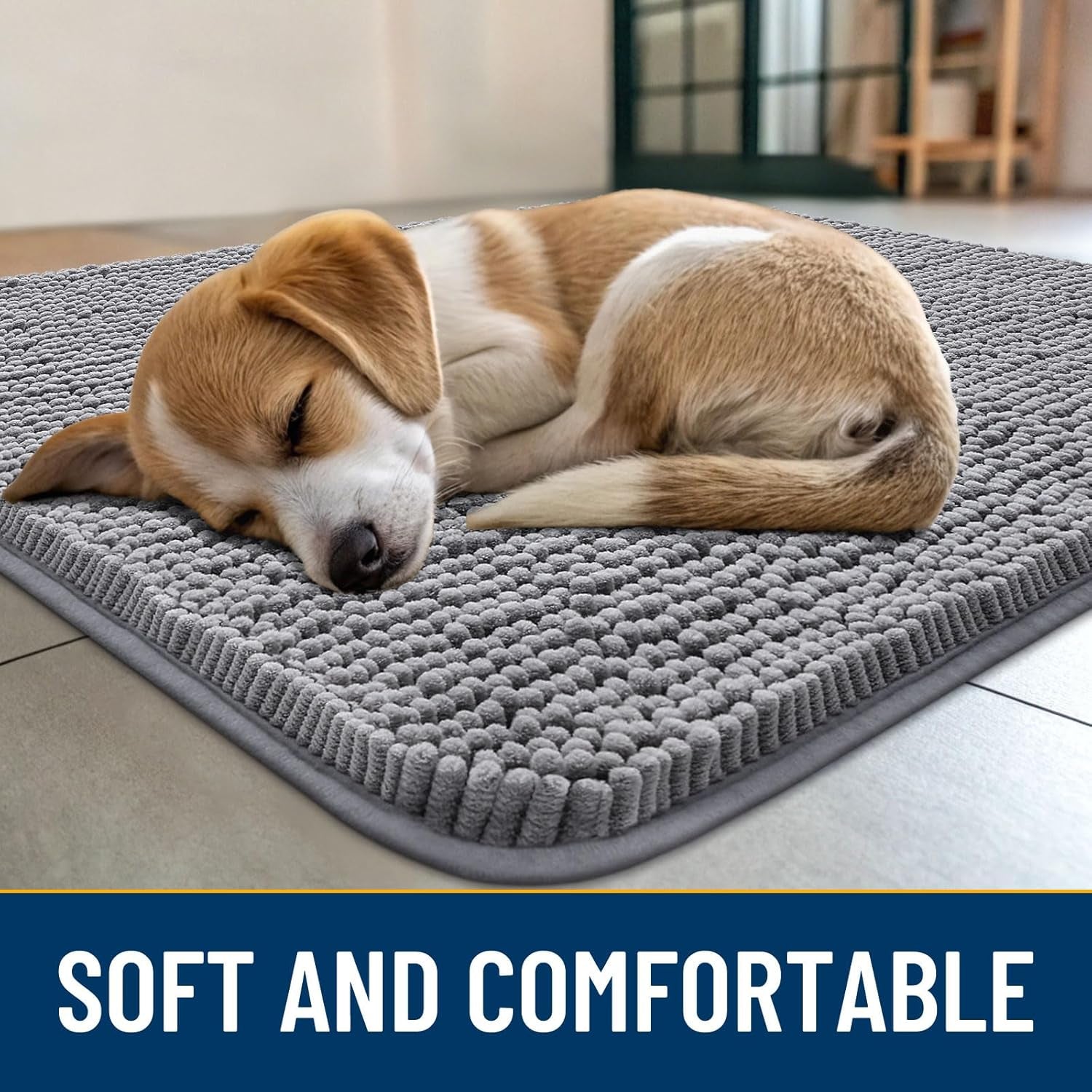Dog Door Mat for Muddy Paws 30X20, Absorbs Moisture and Dirt Doormat, Non-Slip Washable Quick Dry Chenille Front Door Mat Indoor Entrance, Entryway Carpet for inside Floor, Grey