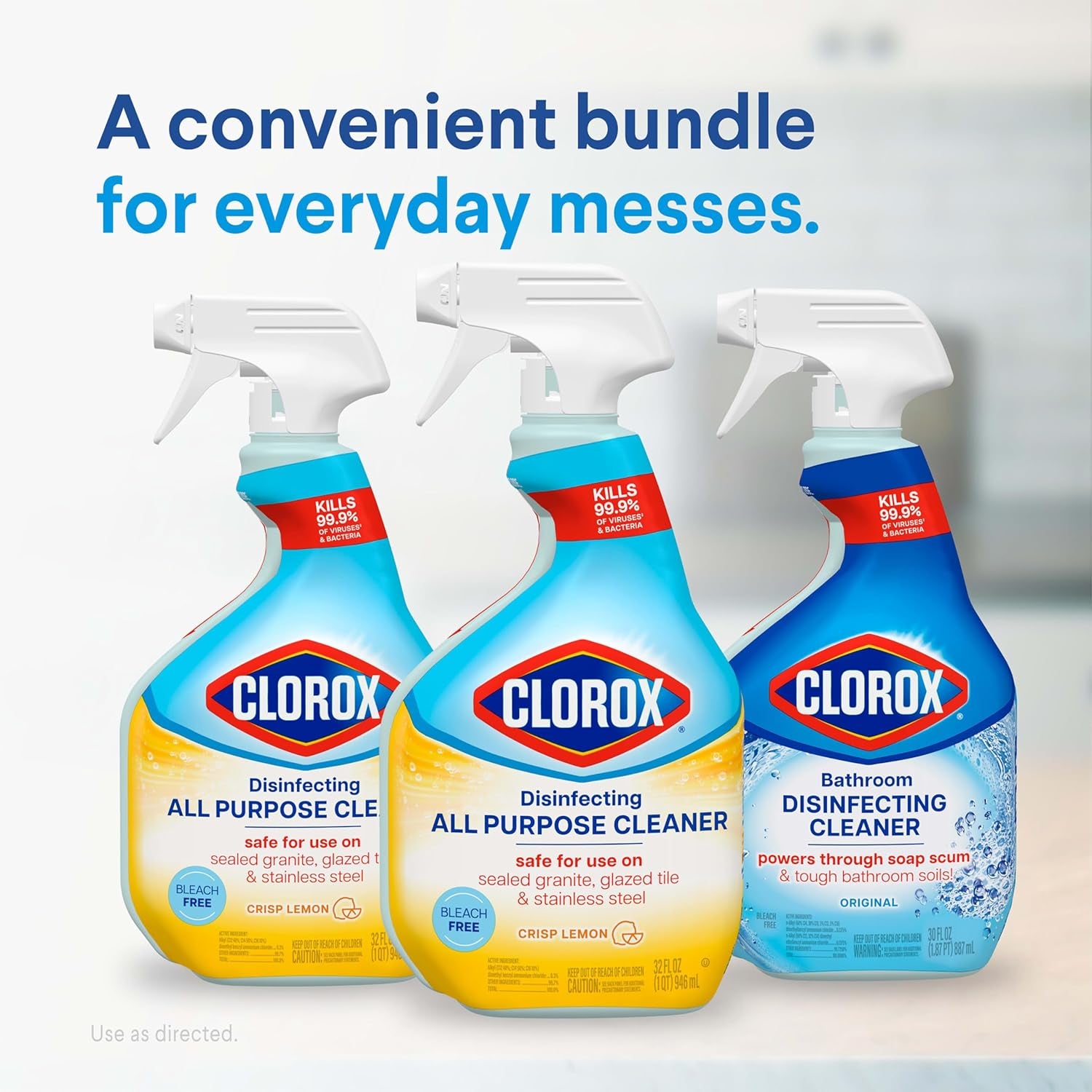 Disinfecting All-Purpose Cleaner 32 Oz and Bathroom Cleaner, Household Essentials, 30 Oz, Pack of 3