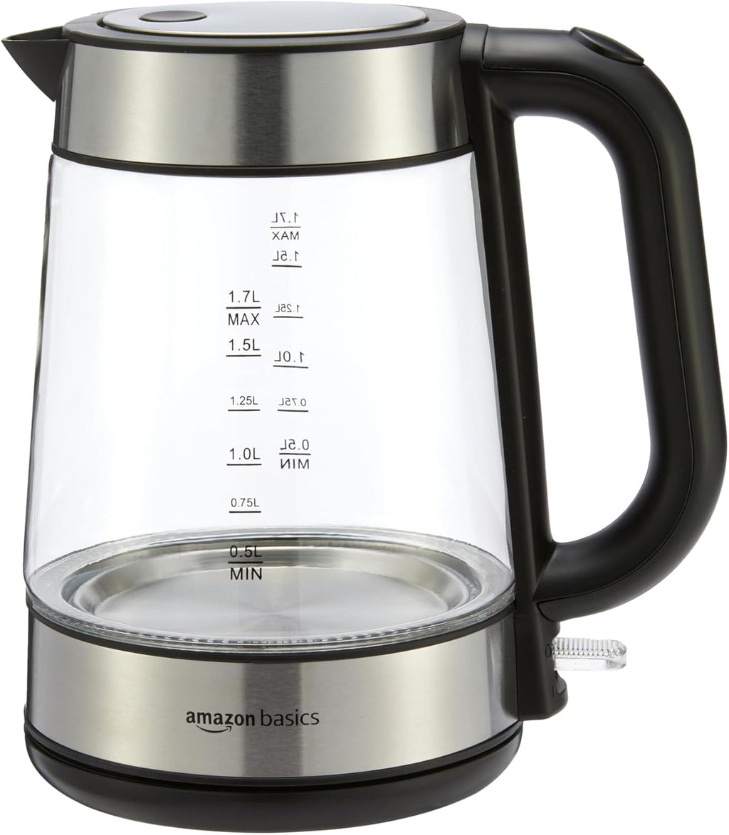 Electric Kettle with Glass Carafe for Tea and Coffee, Bpa-Free, Fast Boiling, Auto Shut-Off, Boil-Dry Protection, Water Level Indicator, 1.7 Liter, 1500W, Black and Silver