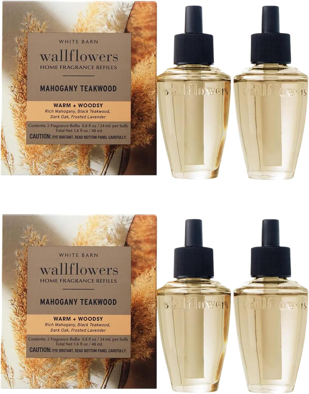 Wallflowers Refills, Mahogany Teakwood Scent, Plug-In Air Freshener Refills for Bedrooms, Bathrooms & Living Spaces, 4 Pack