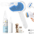 Pet Steam Brush for Dog & Cat - 3-In-1 Steam Grooming Brush for Shedding & Hair Removal - Self Cleaning Spray Comb with Mist for Long Haired Pets - Includes 1*Waterless Shampoo, Blue.