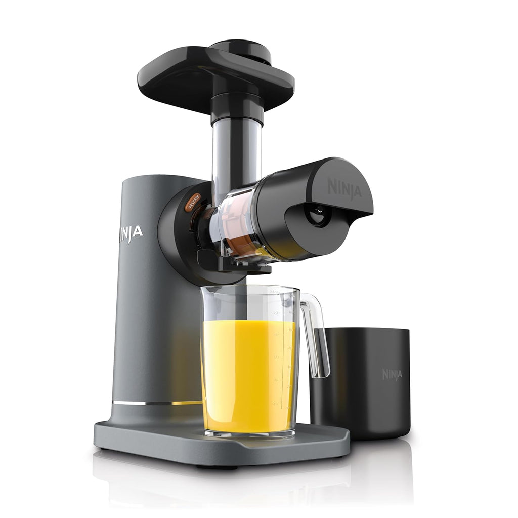 Neverclog Cold Press Juicer | Powerful Electric Slow Masticating Juicer with Pulp Control | XL Capacity | 24 Oz. Juice Jug & 36 Oz. Pulp Container | Dishwasher Safe | Charcoal | 150W | JC151