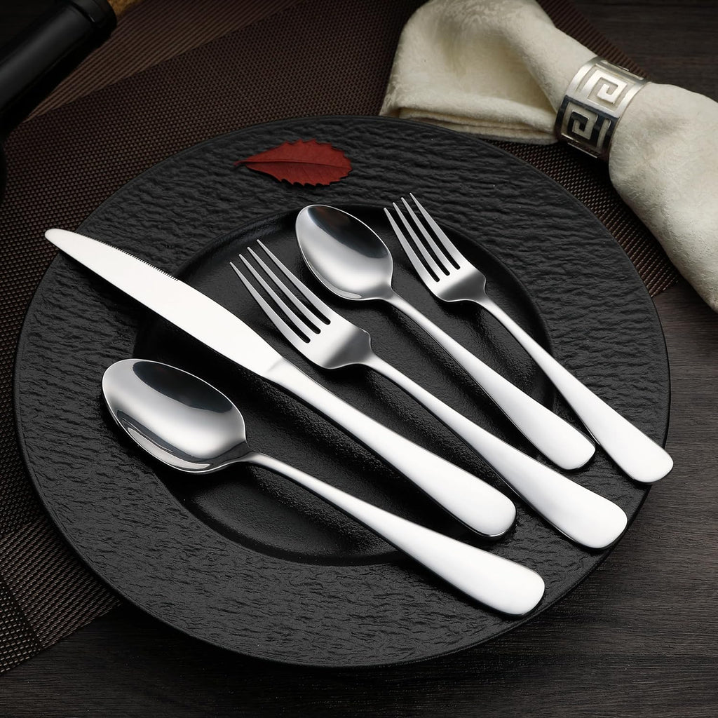 Silverware Set, Stainless Steel Flatware, Dishwasher Safe, Service for 4, 20-Piece Forks and Spoons, round Edge, Everyday Use