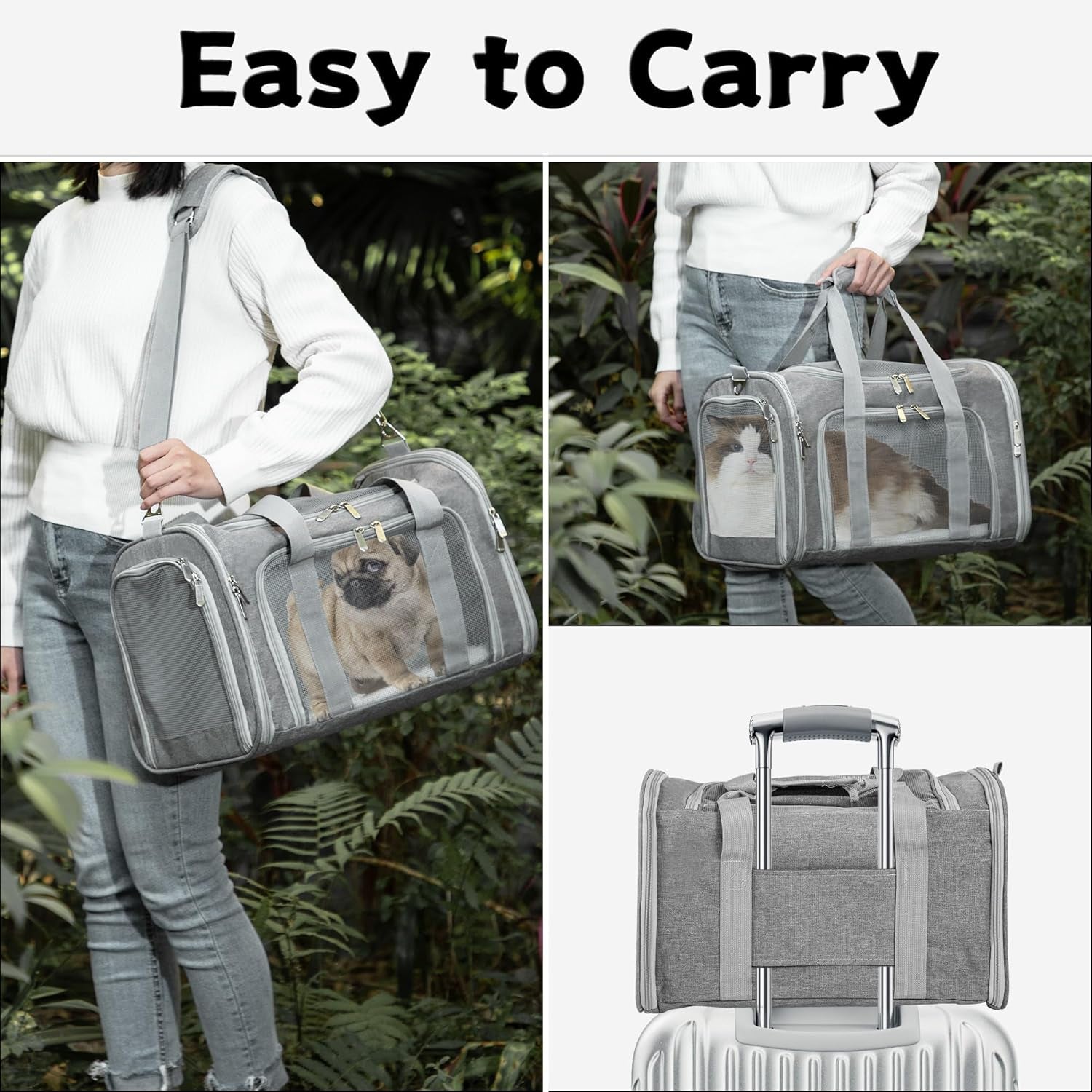 Soft-Sided Cat/Dog/Pet Carrier, Collapsible Pets Travel Carriers for Big Cats/Small Dogs with Shoulder Strap & Removable Mat, Mesh Puppy Carry Bag, up to 16 Lbs, TSA Airline Approved(Gray)