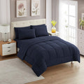 5 Piece Comforter Set Bag Solid Color All Season Soft down Alternative Blanket & Luxurious Microfiber Bed Sheets, Navy, Twin