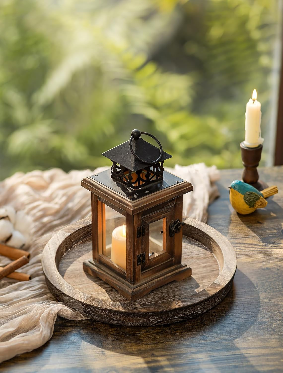 Candle Plate Holder Tray: round Wood Decorative Candle Plate - Rustic Farmhouse Coffeetable Decor - Tealight Pillar Trays for Home Decor (Distressed)
