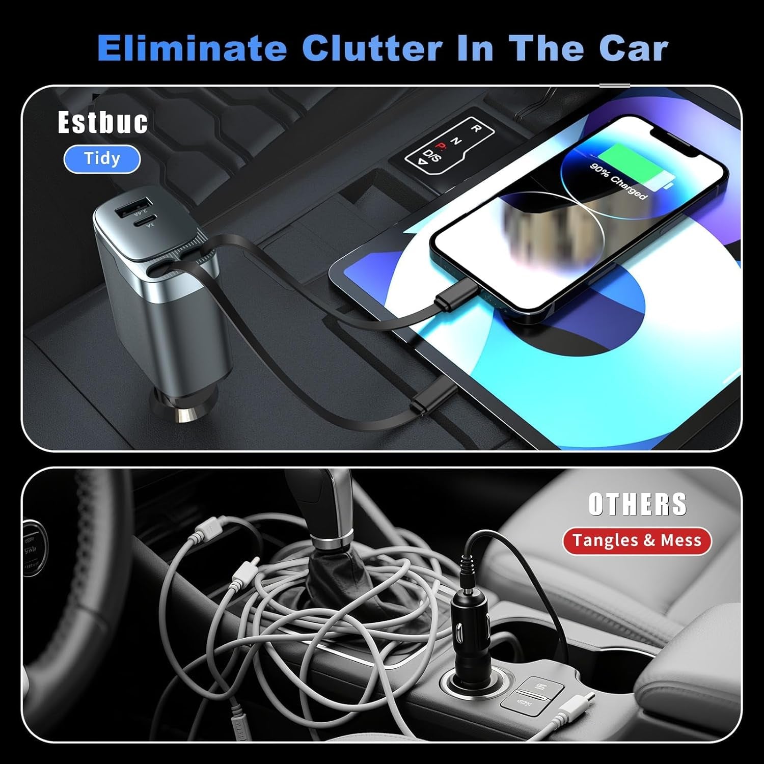 Retractable Car Charger 4 in 1, Car Charger USB C Fast Charge 84W Cigarette Lighter USB Charger, Travel Essentials Car Accessories Gifts for Men Women for Iphone 17 16 15 14 13 12 Pro Max, Samsung