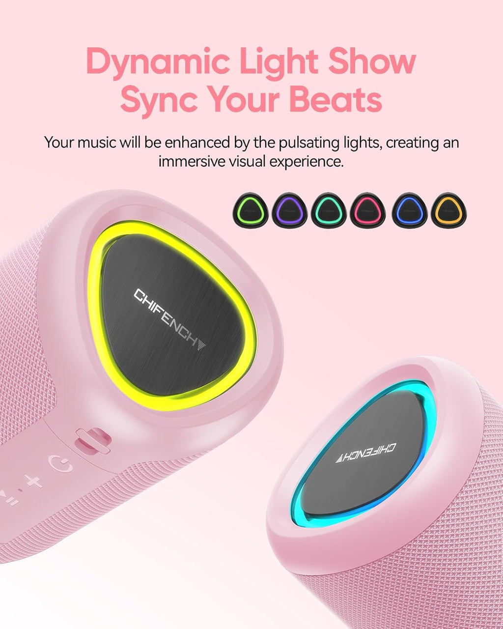 Portable Bluetooth Speaker Beach Essentials: Powerful Crystal Clear Sound/Dynamic Light/Ipx5 Waterproof/All Day Playtime/Wireless BT 5.3/TWS Paring, Mom Gifts, Outdoor|Travel|Camping|Pool Accessories