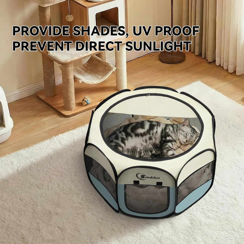 Dog Cat Playpen, Puppy Pet Playpen Indoor for Small Dog Crate Tent Cage Outdoor, Portable Pop up Dogs Enclosure Kennel with Carrying Case for Dogs/Cats/Rabbits(Grey, Small