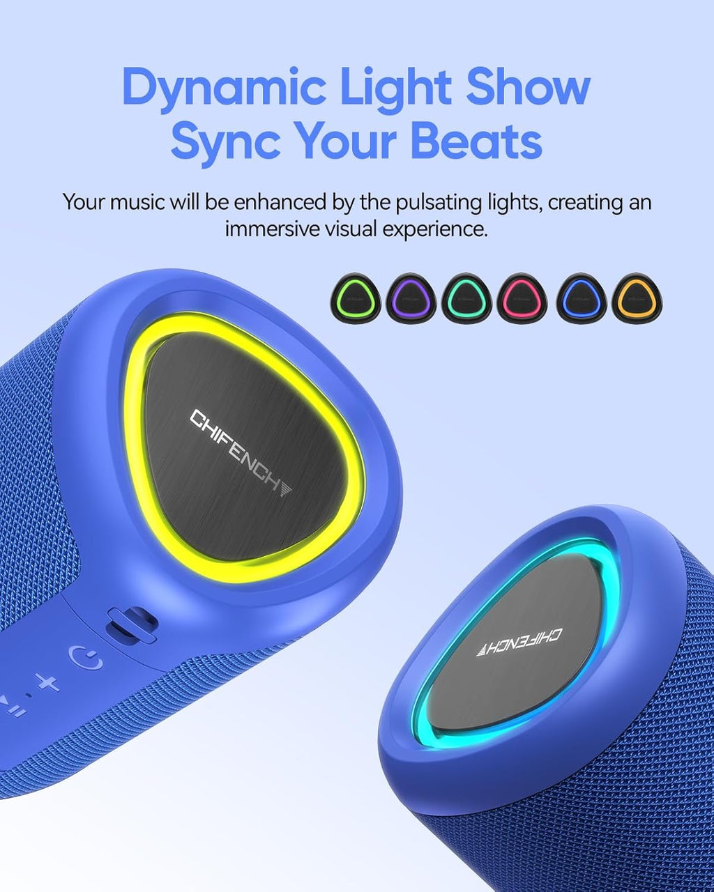 Portable Bluetooth Speaker Beach Essentials: Powerful Crystal Clear Sound/Dynamic Light/Ipx5 Waterproof/All Day Playtime/Wireless BT 5.3/TWS Paring, Mom Gifts, Outdoor|Travel|Camping|Pool Accessories