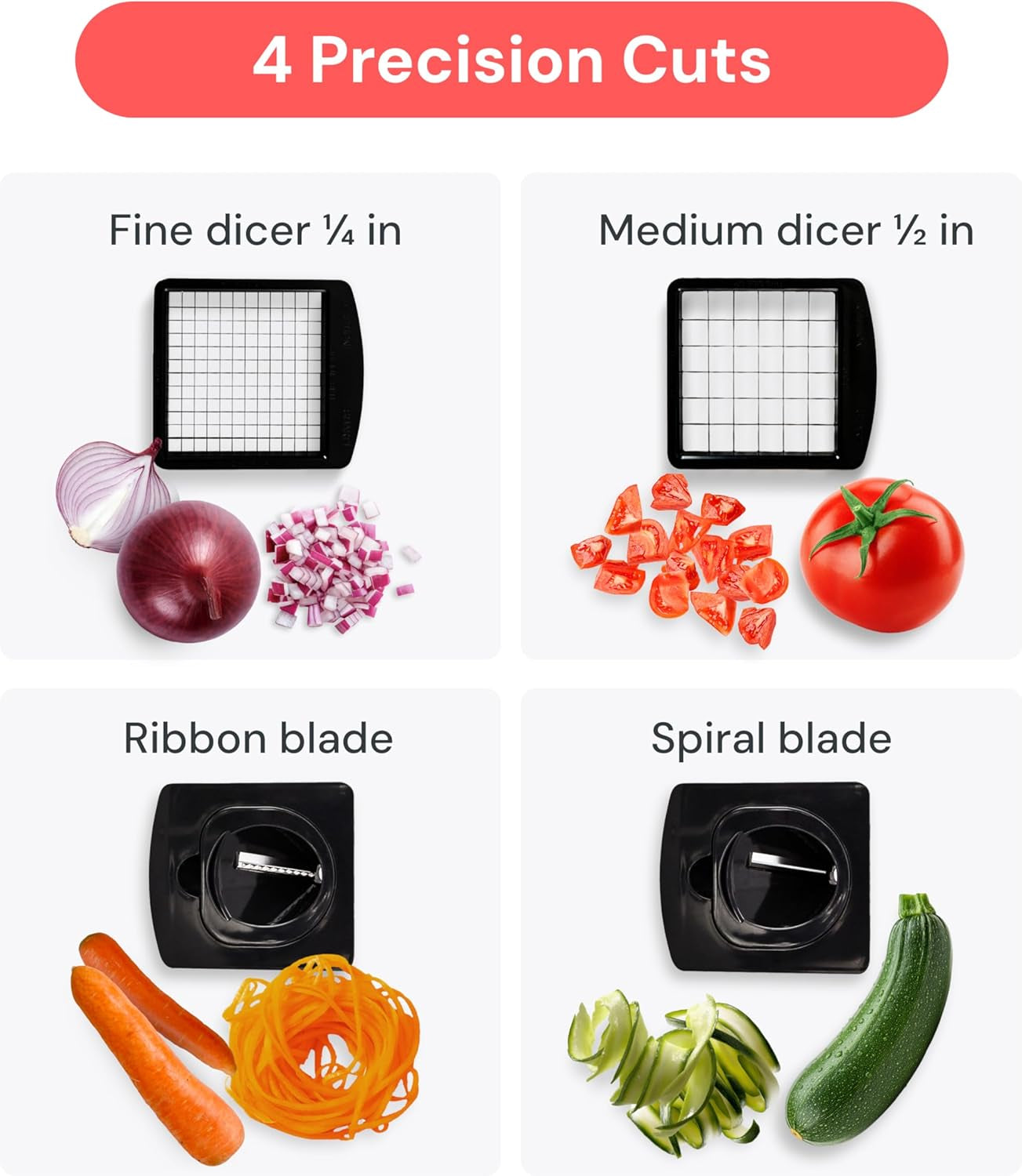 the Original Pro Chopper - Vegetable Chopper and Spiralizer, Food Chopper with Container, Fruit Slicer, Kitchen Gadgets & Gifts, Home Essentials (4 in 1, White)