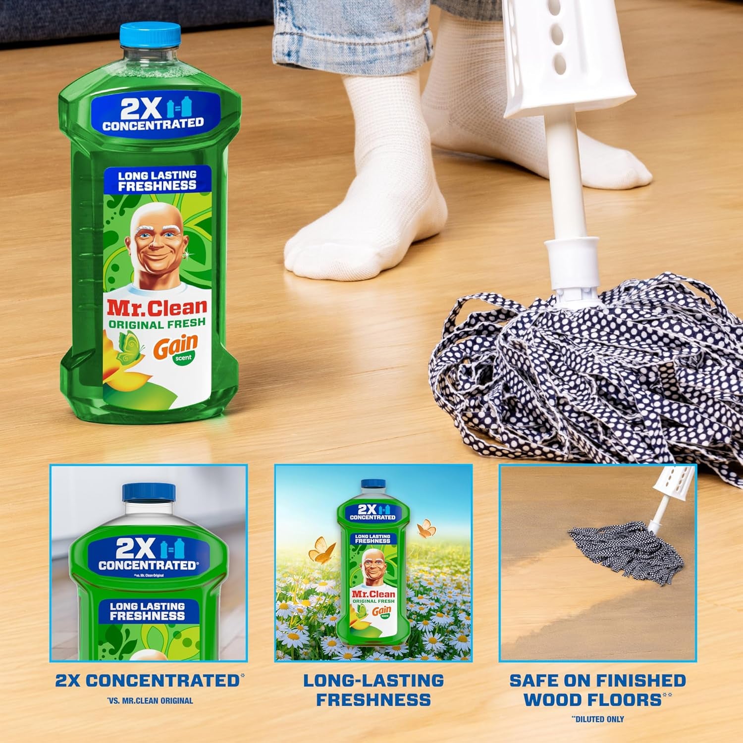 All Purpose Cleaner, Floor Cleaner for Mopping Home, Bathroom, & Kitchen, Cleaning Liquid for Mop & Bucket, Cleaning Supplies, Multi-Surface Dilutable, Gain, 41Oz