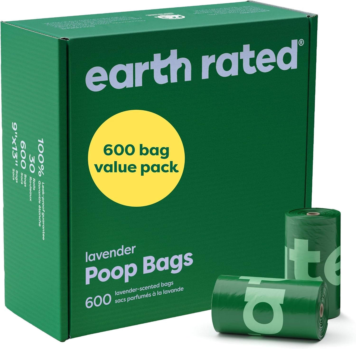Dog Poop Bags Value Pack, Leak-Proof and Extra-Thick Pet Waste Bag for Big and Small Dogs, Refill Rolls, Lavender Scented, 600 Count