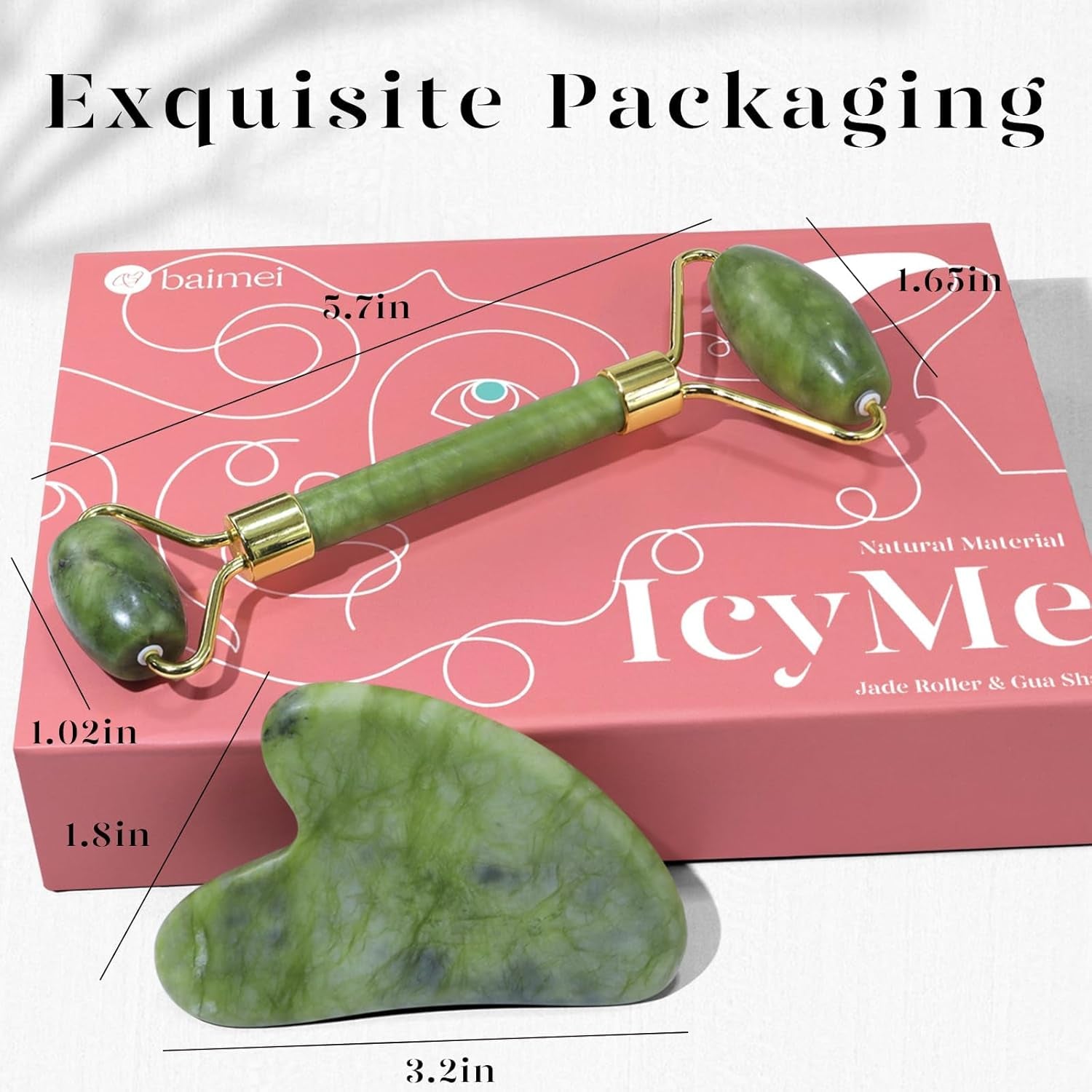 Icyme Gua Sha & Jade Roller Set, Cooling Face Roller & Gua Sha Tool for Depuffing, Facial Sculpting & Jawline Definition, Smooth Rolling Skincare Tools for Women & Men – Green