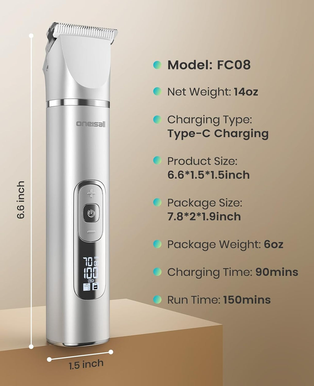 4 in 1 Dog Grooming Kit with LCD Display, Dog Hair Trimmer for Paw Nail Grinder, Rechargeable Cordless Low Noise IPX7 Waterproof Pet Clippers