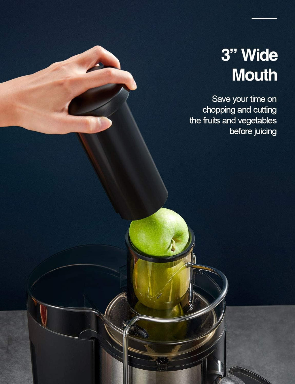 Juicer Machine, 500W Centrifugal Juicer Extractor with Wide Mouth 3” Feed Chute for Fruit Vegetable, Easy to Clean, Stainless Steel, Bpa-Free (Black)