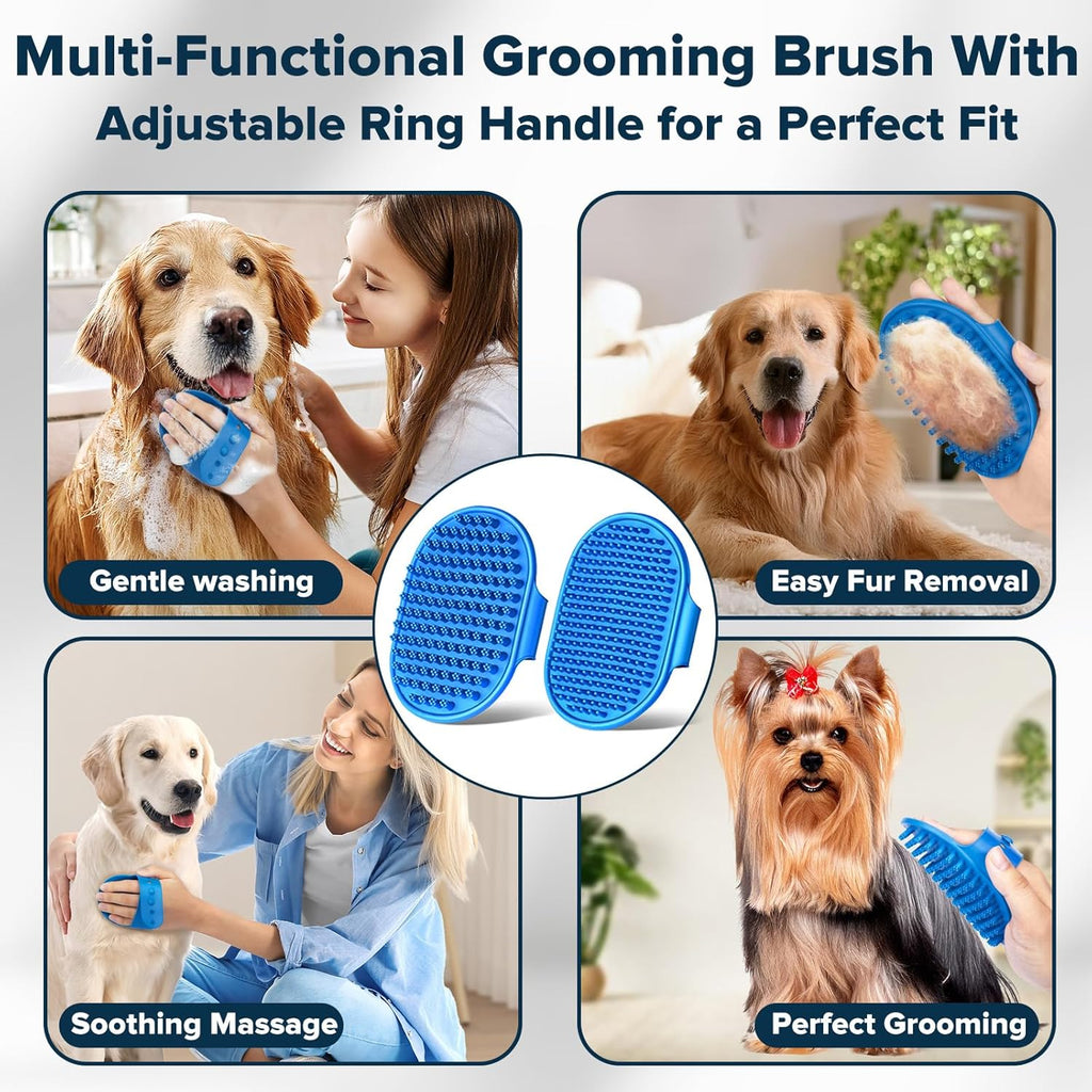 6PCS Pet Grooming Kit for Dogs, Cats and Horses | Dog Washing Gloves | Cleanroom Gloves | Dog Bath Brush | Dog Bath Gloves | Dog Shampoo Brush | Dog Bath Supplies (Navy Blue)