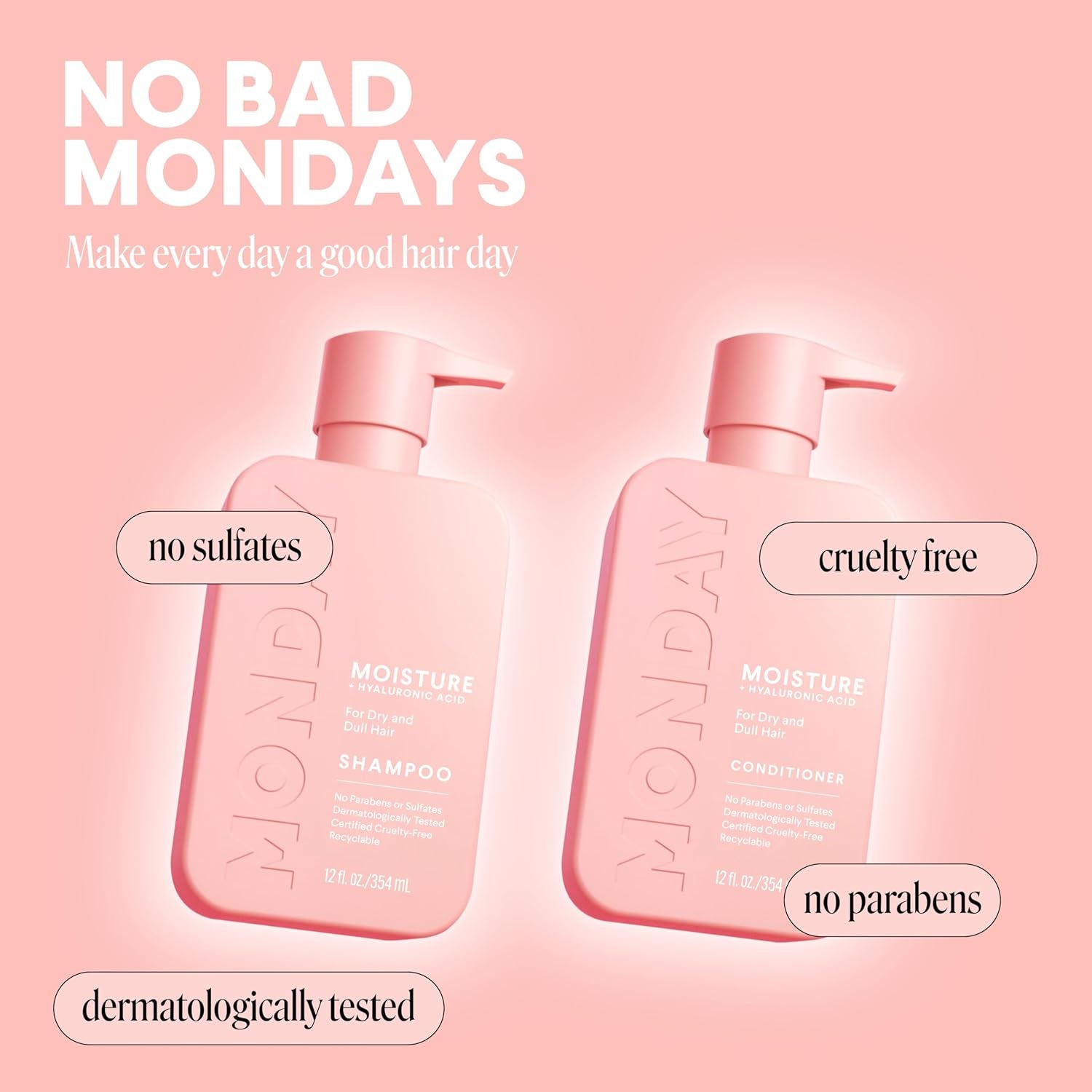 Moisture Shampoo + Conditioner Set for Dry, Coarse, Stressed, Frizzy Hair, Made with Coconut Oil, Rice Protein, Shea Butter and Vitamin E, All Natural, 12 Fl Oz (Pack of 2)