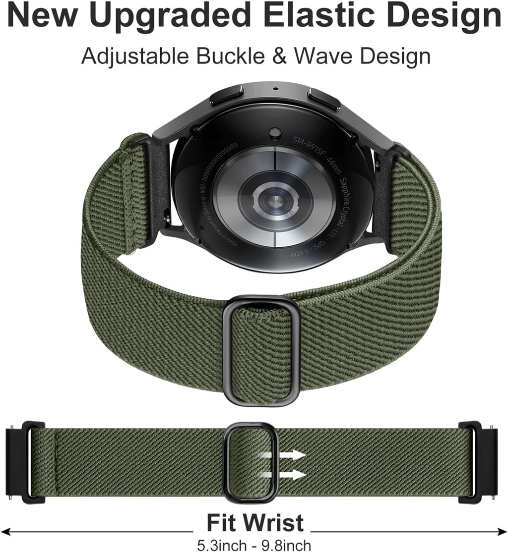 Elastic Bands Compatible with Samsung Galaxy Watch 8 7 6 5 4 40Mm 44Mm/Galaxy Watch 8 Classic 6 4 Classic 43Mm 47Mm 42Mm 46Mm/5 Pro Band 45Mm/Active 2,3 Pack 20Mm Adjustable Nylon Sport Band