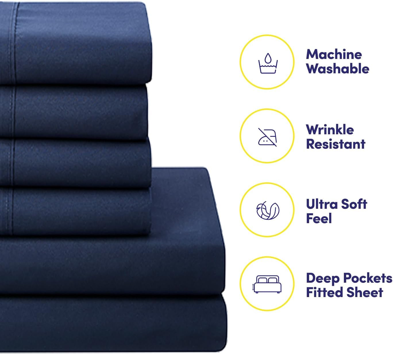 5 Piece Comforter Set Bag Solid Color All Season Soft down Alternative Blanket & Luxurious Microfiber Bed Sheets, Navy, Twin