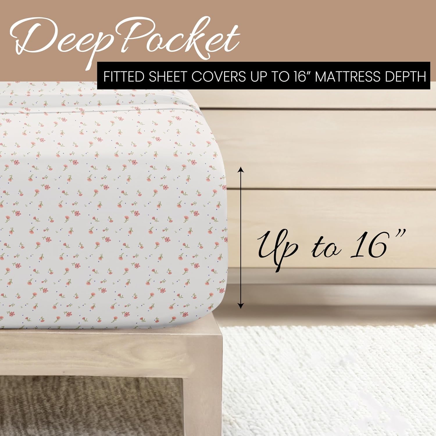 4 Piece Queen Sheet Set - Breathable, Double-Brushed Patterned Cooling Sheets – Oeko-Tex Certified Ultra Soft & Wrinkle-Free 16" Deep-Pocket Queen Sheets - Easy Care Soft Floral Pink