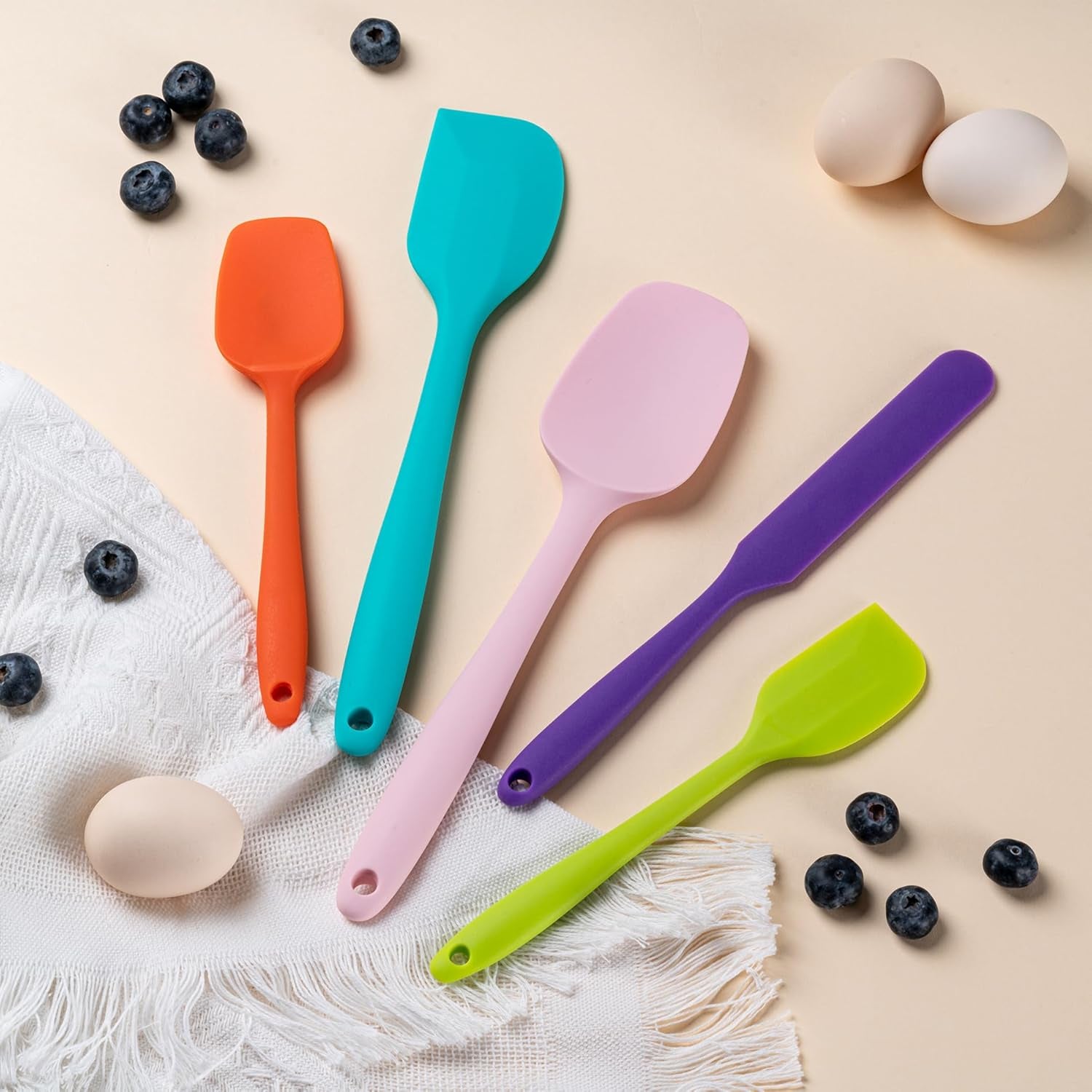 Silicone Spatula Set, 5 Piece Food Grade Rubber Spatulas for Baking, Cooking, and Mixing High Heat Resistant Non Stick Dishwasher Safe Bpa-Free (Multicolor)