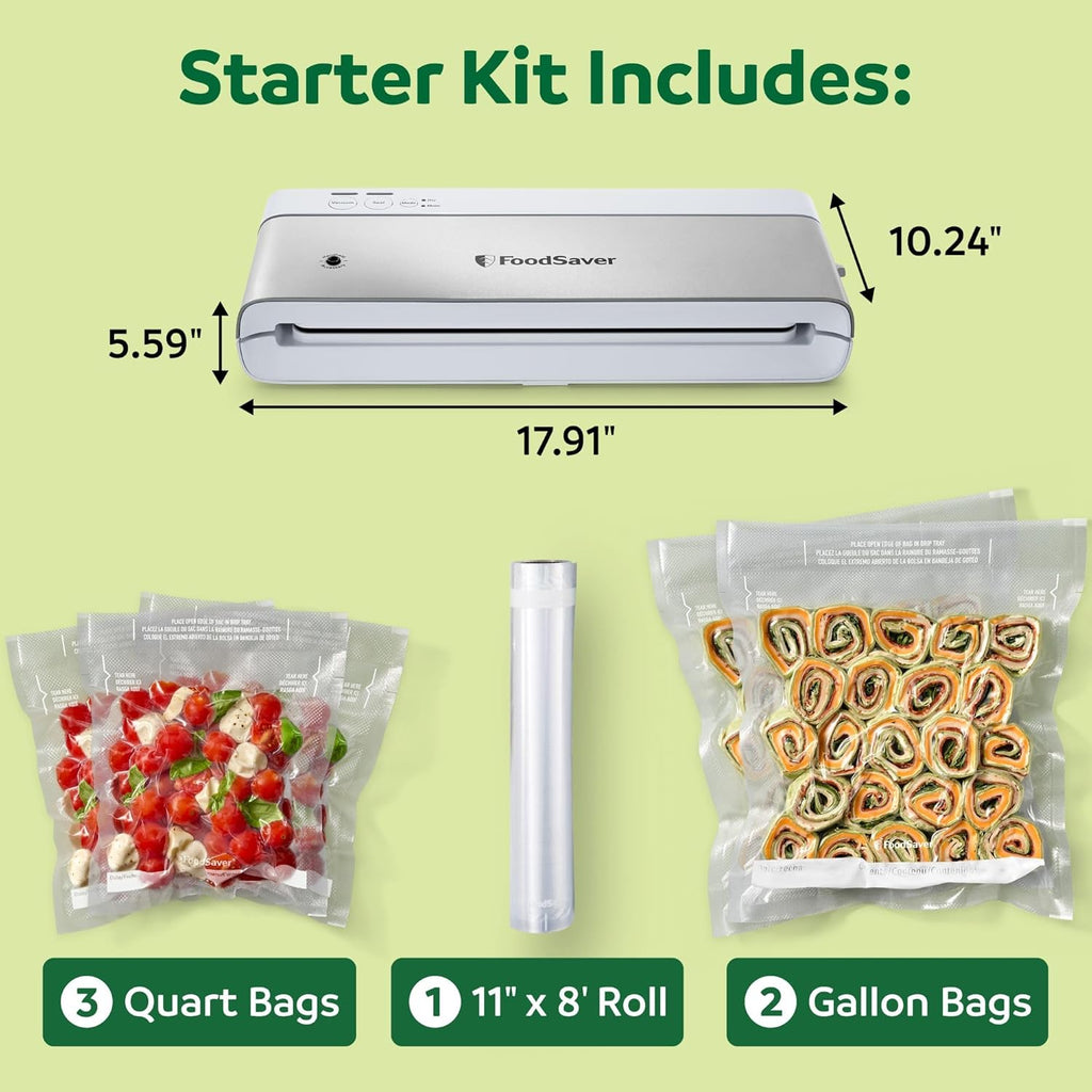 Compact Vacuum Sealer Machine with Airtight Bags and Roll - Ideal for Sous Vide and Airtight Food Storage, White