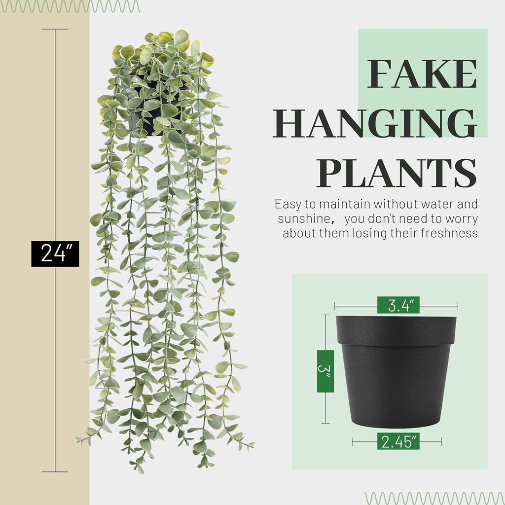 1Pcs Fake Plants Hanging Artificial Potted Faux Eucalyptus Plants for Modern Boho Farmhouse Bathroom Office Desk Wall Art Shelf Living Room Aesthetic Decor Indoor