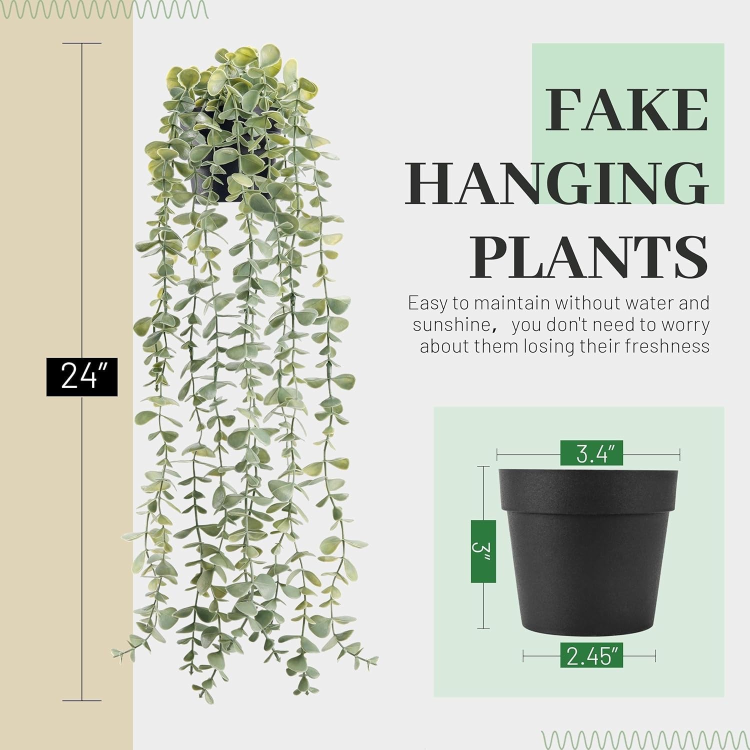1Pcs Fake Plants Hanging Artificial Potted Faux Eucalyptus Plants for Modern Boho Farmhouse Bathroom Office Desk Wall Art Shelf Living Room Aesthetic Decor Indoor