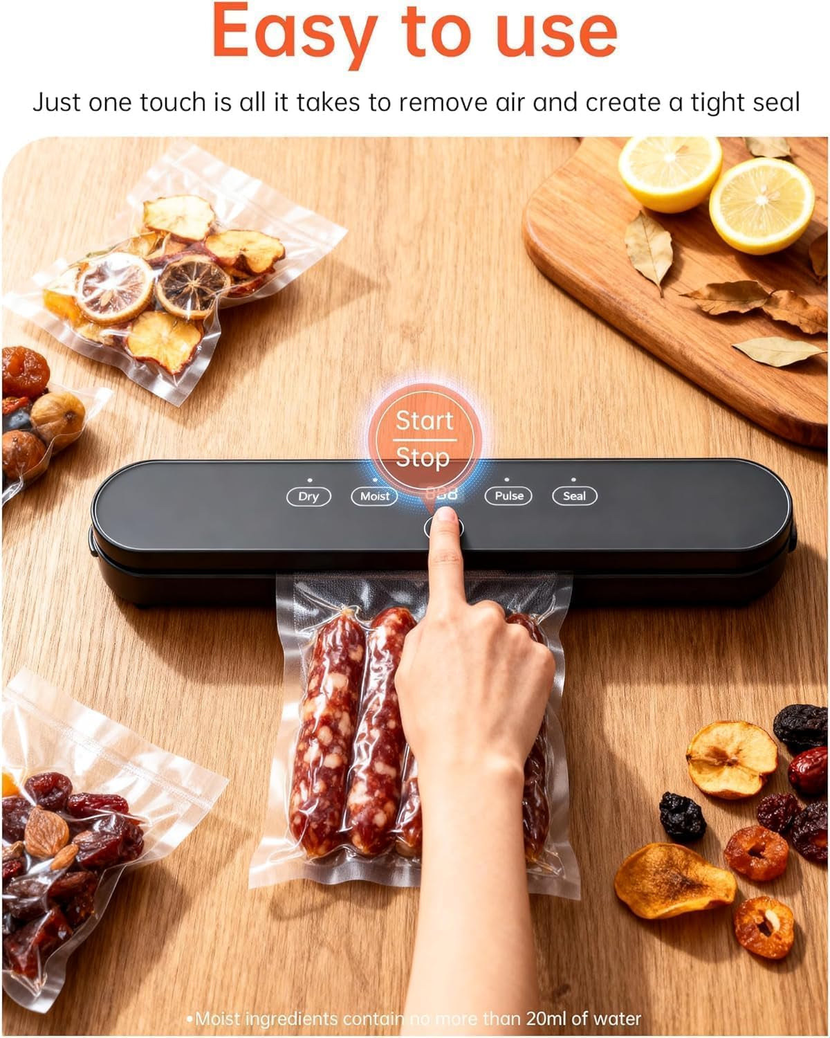 75Kpa Vacuum Sealer Machine, Compact Vacuum Sealer for Food, 4-In-1 Food Sealer, Digital Timer, Moist/Dry, Pulse, Seal Modes, with 20 Vacuum Bags, Black