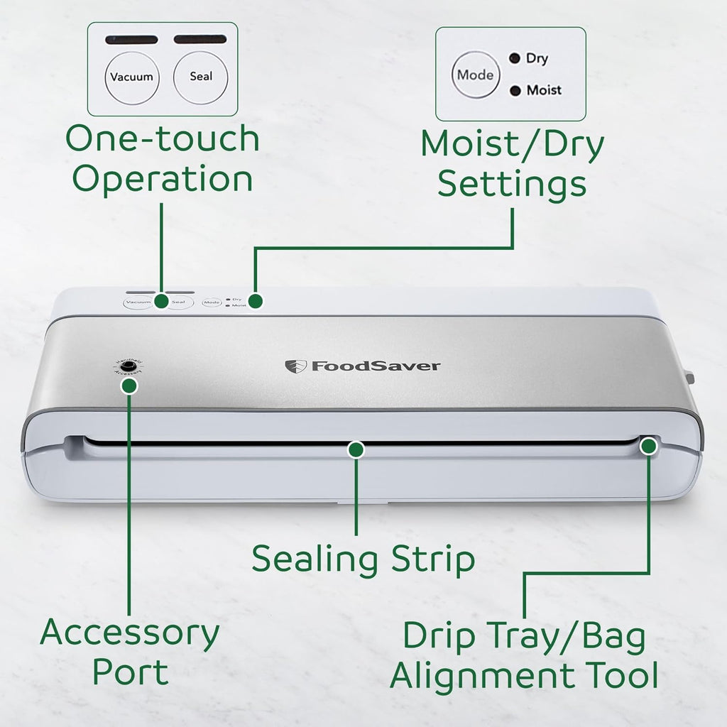 Compact Vacuum Sealer Machine with Airtight Bags and Roll - Ideal for Sous Vide and Airtight Food Storage, White