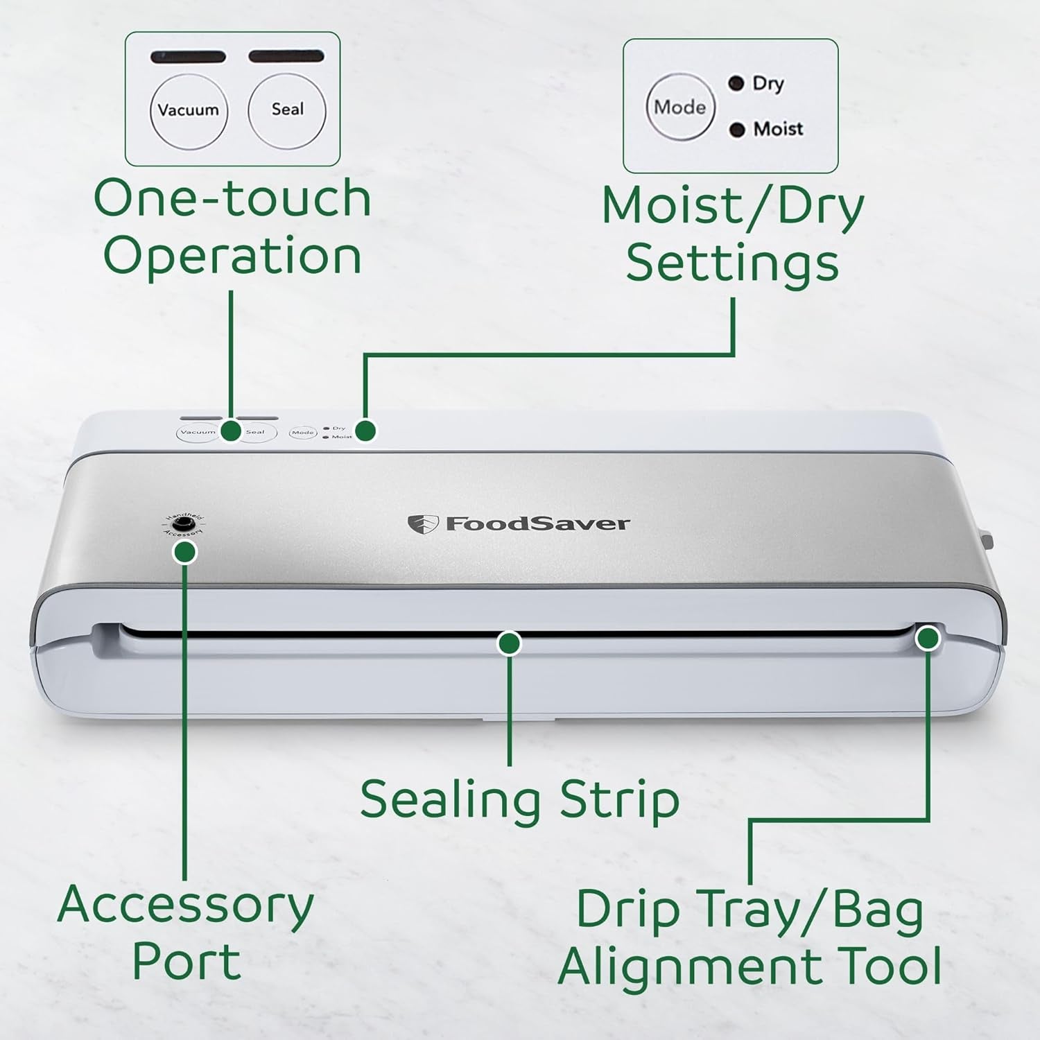 Compact Vacuum Sealer Machine with Airtight Bags and Roll - Ideal for Sous Vide and Airtight Food Storage, White
