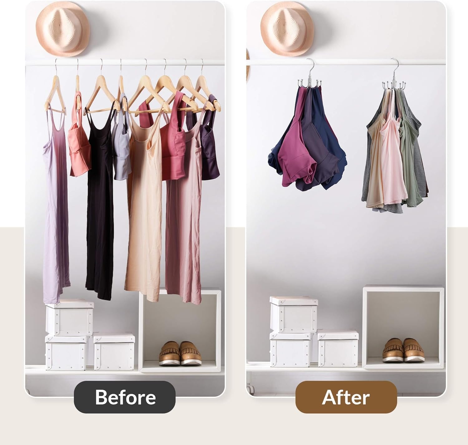 Tank Top Hanger, Rotatable Bra Organzier for Closet, Max 24 Storage Capacity Sport Bras Holder, Metal Space Saving Closet Organizers and Storage, Silver